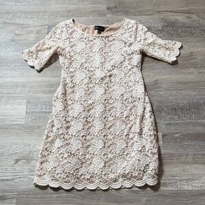 Connected Apparel Cream Lace Mini Dress